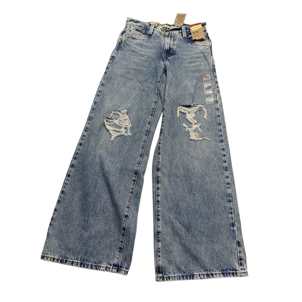 Levis 94 Baggy Wide Leg Jeans Womens 24x31 Light Wash Distressed Mid Rise Denim